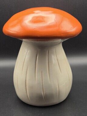 Large Groovy Ceramic Mushroom Statuette Orange+ Cream 6.5H×5.5"W